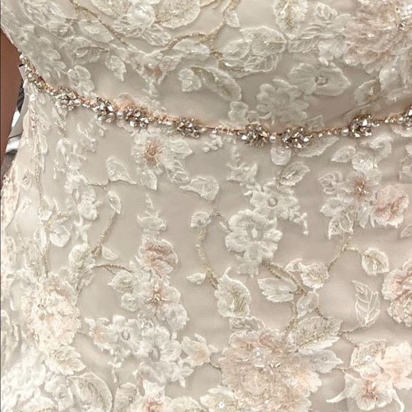 David’s Bridal wedding dress; complete with veil and rose gold belt - Picture 2 of 12